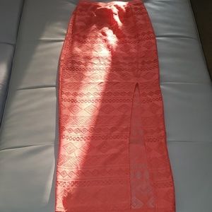 Womens Boho Lined Lace Festival Maxi Slit Skirt